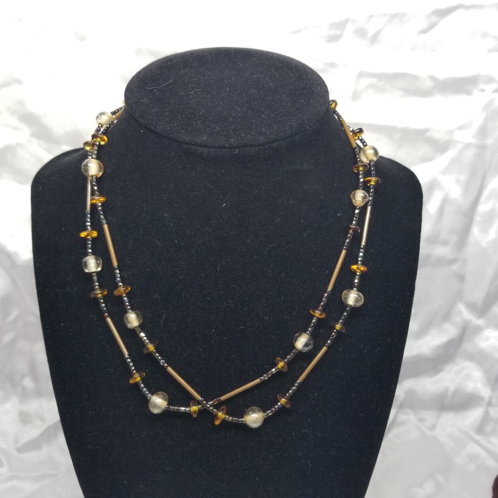 Glass Beads and Metal tube Necklace